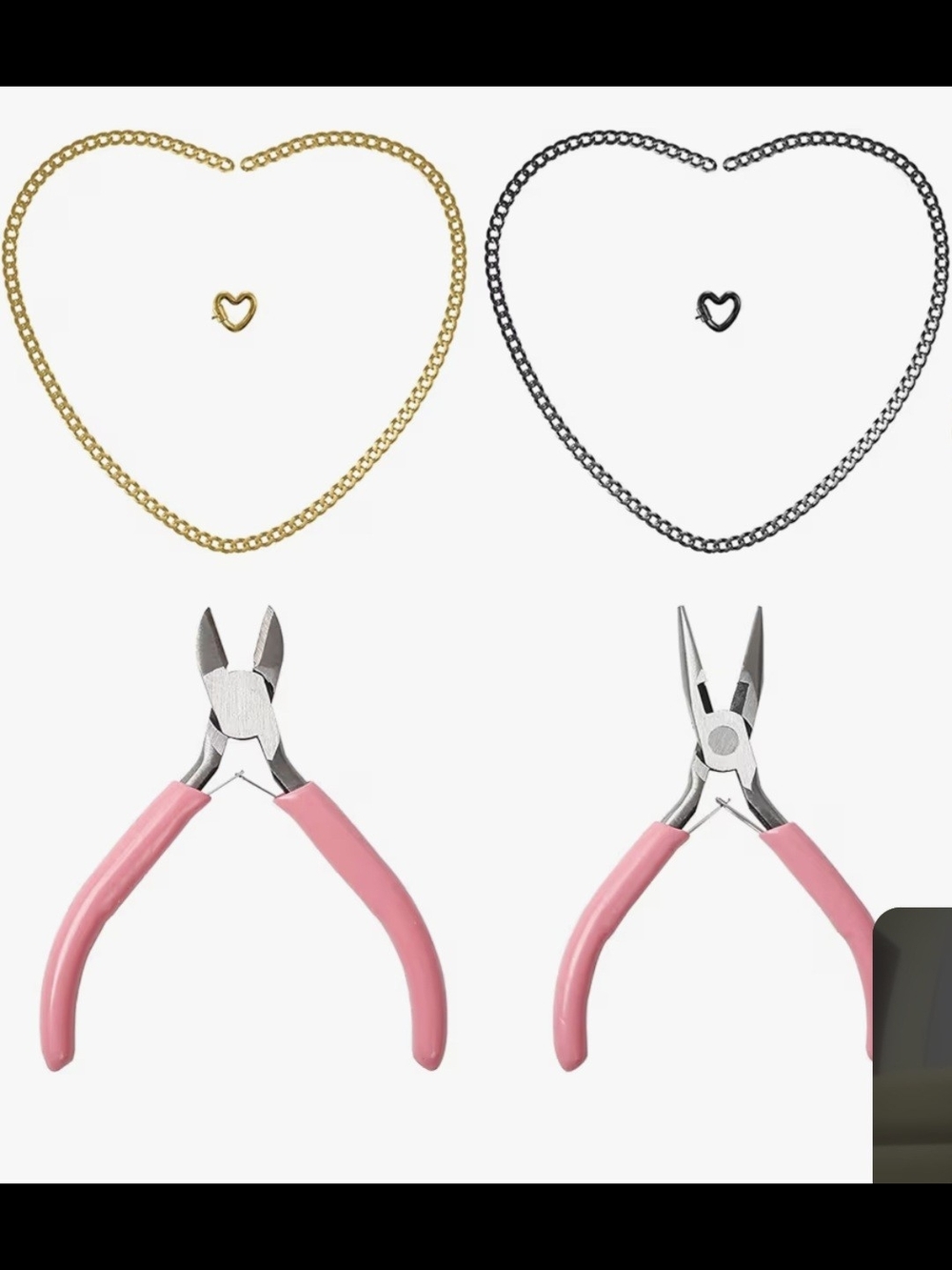 WeLocked Gold & Silver ❤️Chain Necklace Pair with Pink-Handled Jewelry Pliers
